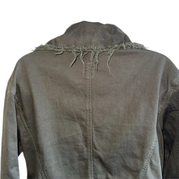 NSF Double Breasted Cotton Jacket Cotton Frayed Hem Sz Lg Olive Green Steampunk - Picture 4 of 10